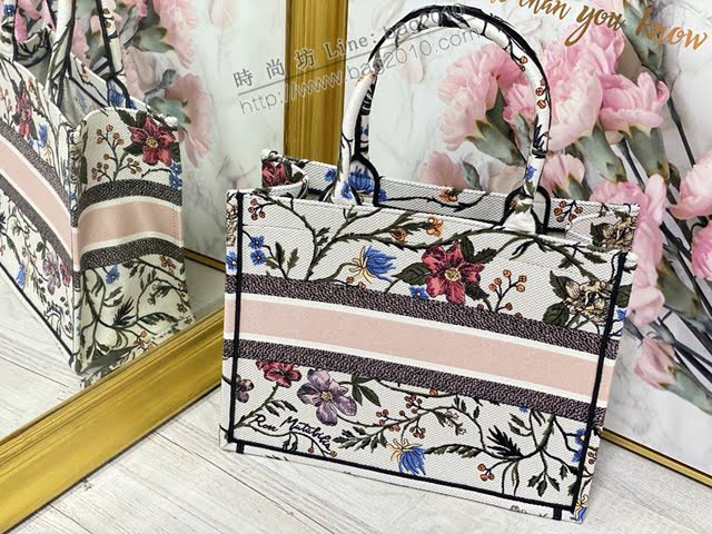 Dior女包 迪奧Book Tote月季花帆布托特包手袋 Dior刺繡購物袋  dfk1520